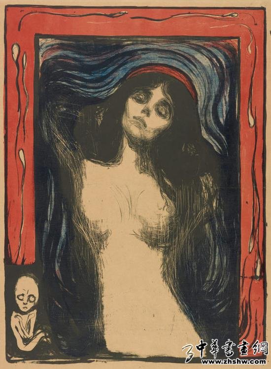 爱德华·蒙克, 《圣母玛利亚》,石版印刷,1895/1902年。