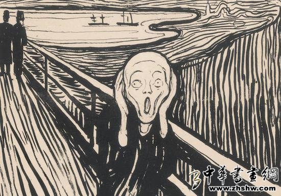 爱德华·蒙克(1863-1944),《呐喊》(局部),石版印刷,创作于1895年。