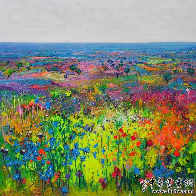 《拉曼恰田野的春之交响乐》(120×120cm)